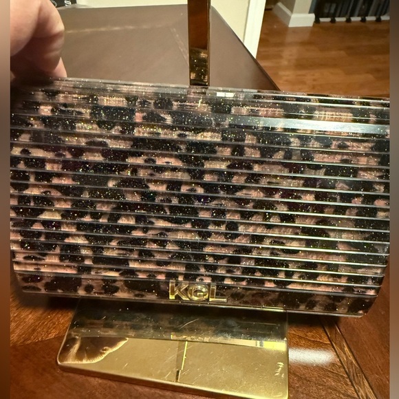 Kurt Geiger Leopard Print Glitter Clutch - Picture 7 of 7